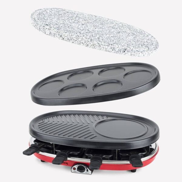 Plita grill si raclette 4in1, H.Koenig, RP418, 1500 W, 8 persoane, rosu
