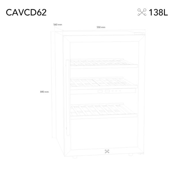 Racitor de vinuri Dual Zone, 62 sticle, LES PETITS CHAMPS, CAVCD62, inox