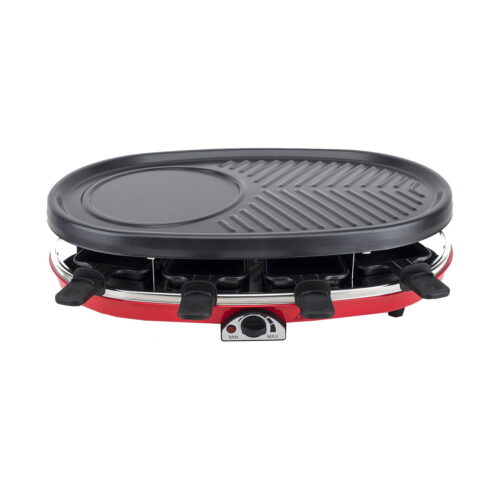 Plita grill si raclette 4in1, H.Koenig, RP418, 1500 W, 8 persoane, rosu