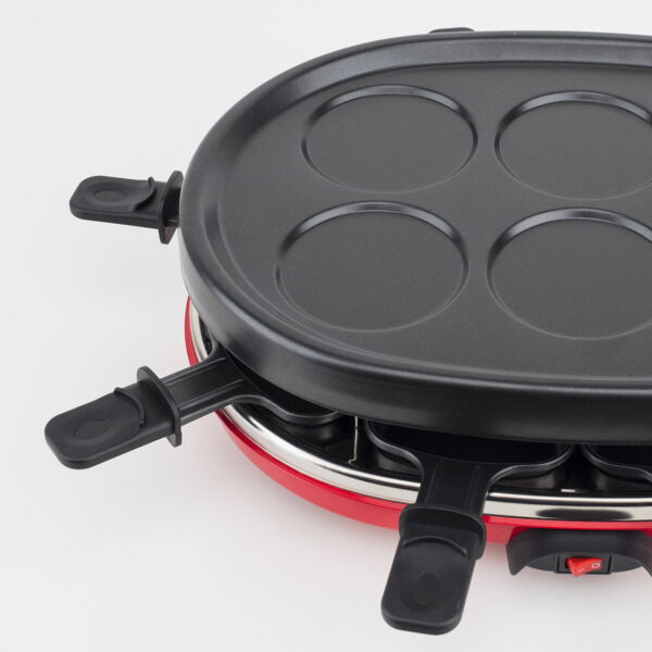Plita grill si raclette 4in1, H.Koenig, RP412, 900 W, 8 persoane, rosu