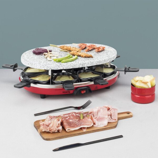Plita grill si raclette 4in1, H.Koenig, RP412, 900 W, 8 persoane, rosu
