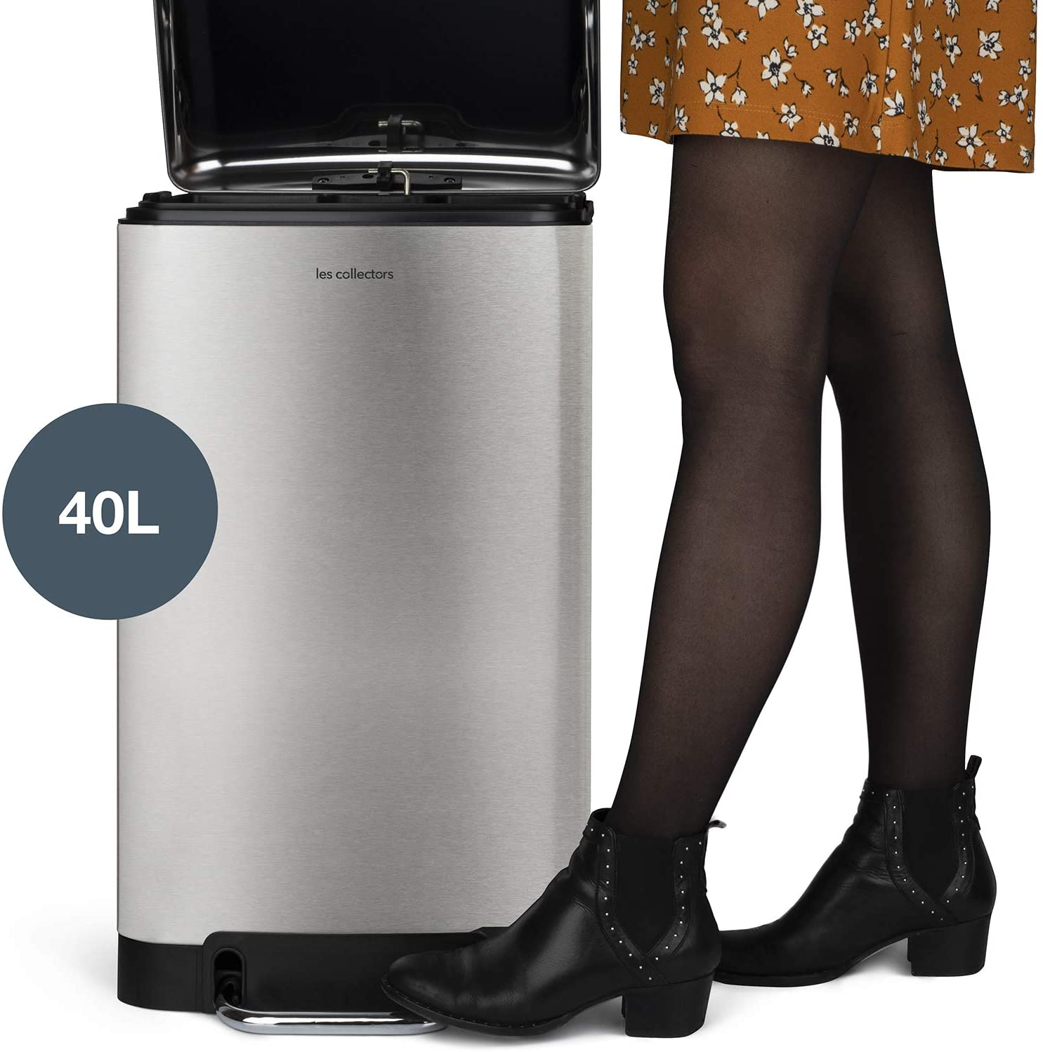 Cos de gunoi cu pedala, Les Collectors, N875, 40 litri, 1 compartiment, inox