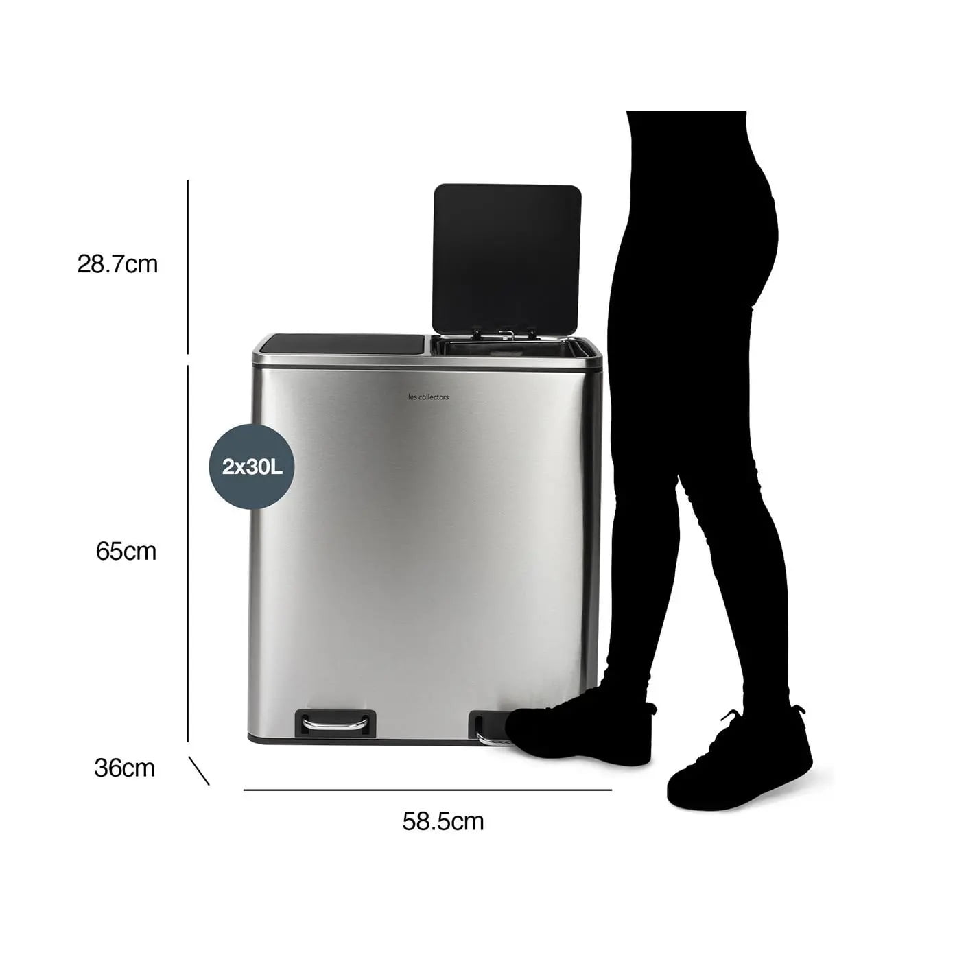 Cos de gunoi cu pedala, Les Collectors, N904, 30+30 litri, 2 compartimente, inox