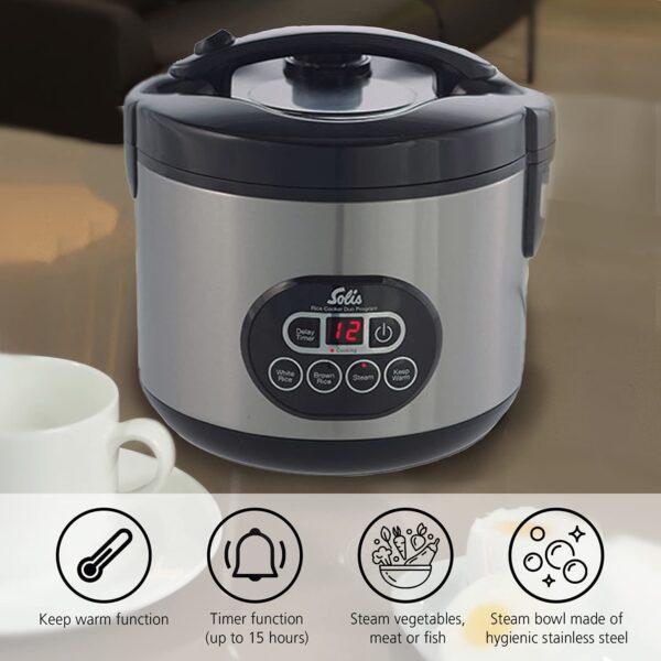 Aparat de gatit orez si cu aburi, Solis, Rice Cooker DUO, 1.2 litri, 500 W, inox