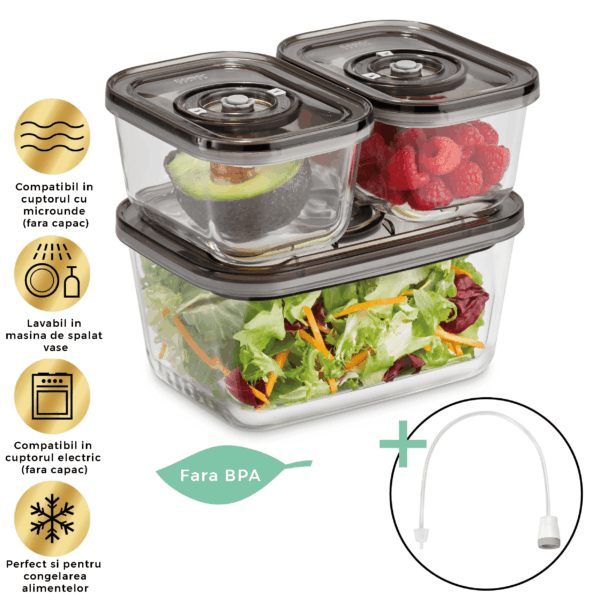 Set 3 caserole pentru vidat, 2x500 + 1500 ml, Caso Germany, VacuBoxx Eco-Set