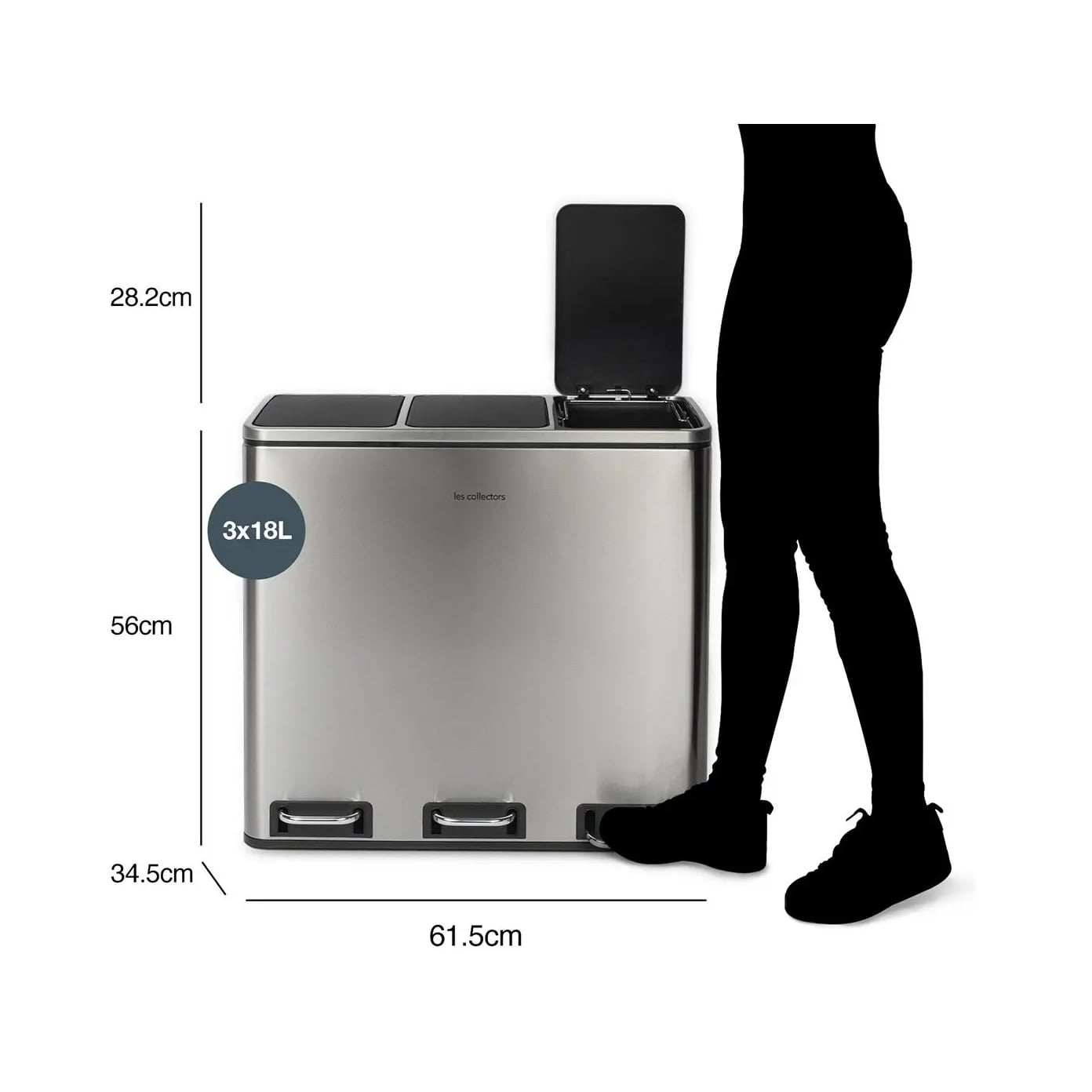 Cos de gunoi cu pedala, Les Collectors, N982, 18+18+18 litri, 3 compartimente, inox