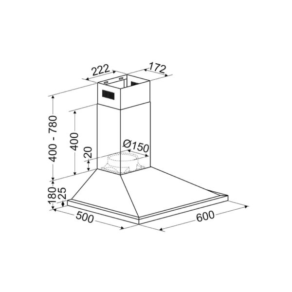 Hota de perete, Bomann, DU652.1IX, 340 m³/h, 60 cm, inox