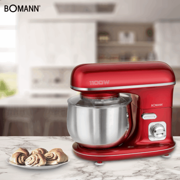 Mixer cu bol, Bomann, KM6010CB, 5 litri, 1100 W, rosu