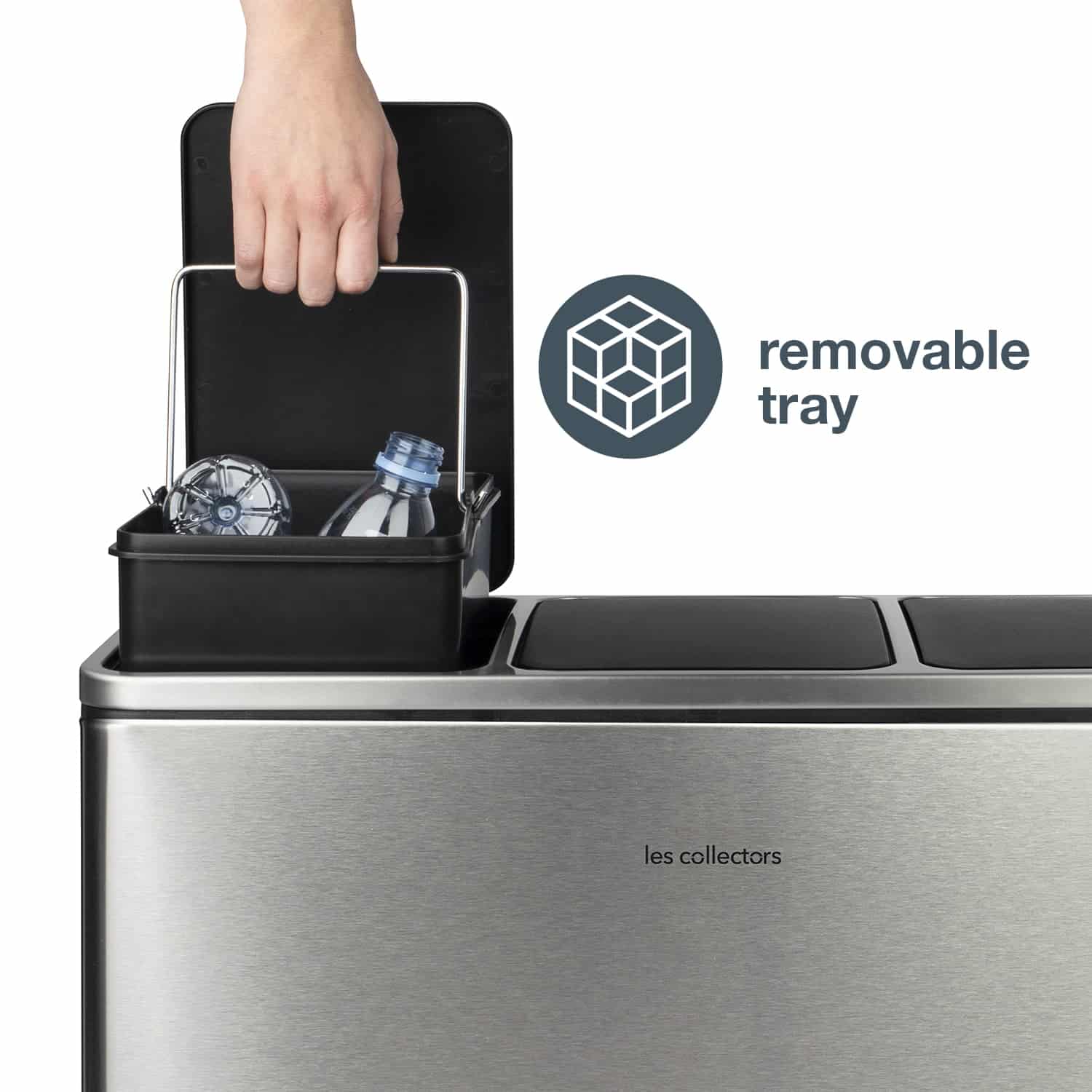 Cos de gunoi cu pedala, Les Collectors, N982, 18+18+18 litri, 3 compartimente, inox