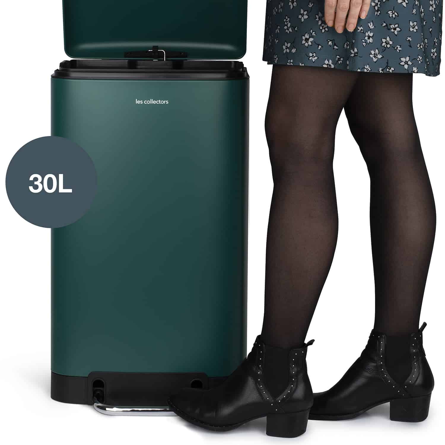 Cos de gunoi cu pedala, Les Collectors, N701, 30 litri, 1 compartiment, verde inchis