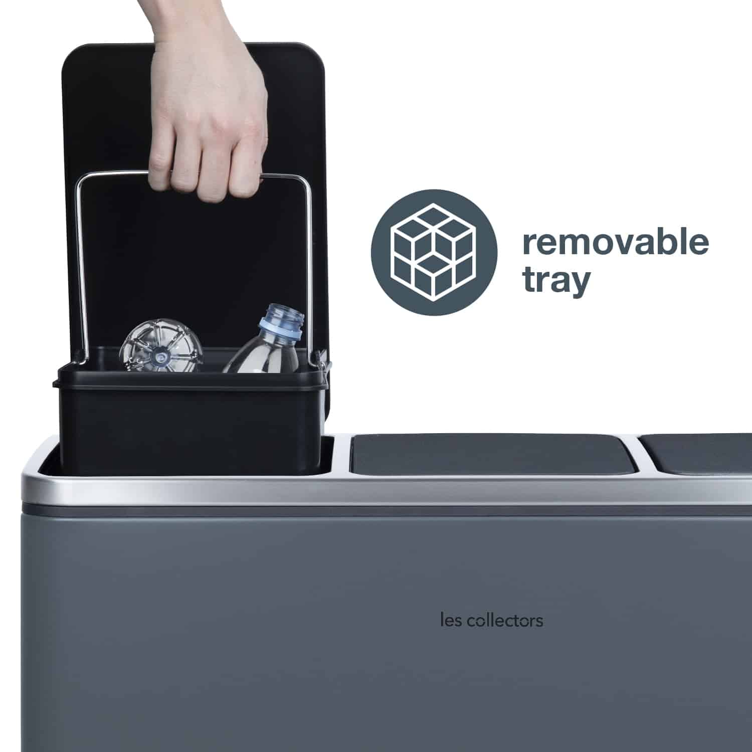 Cos de gunoi cu pedala, Les Collectors, N984, 18+18+18 litri, 3 compartimente, gri inchis