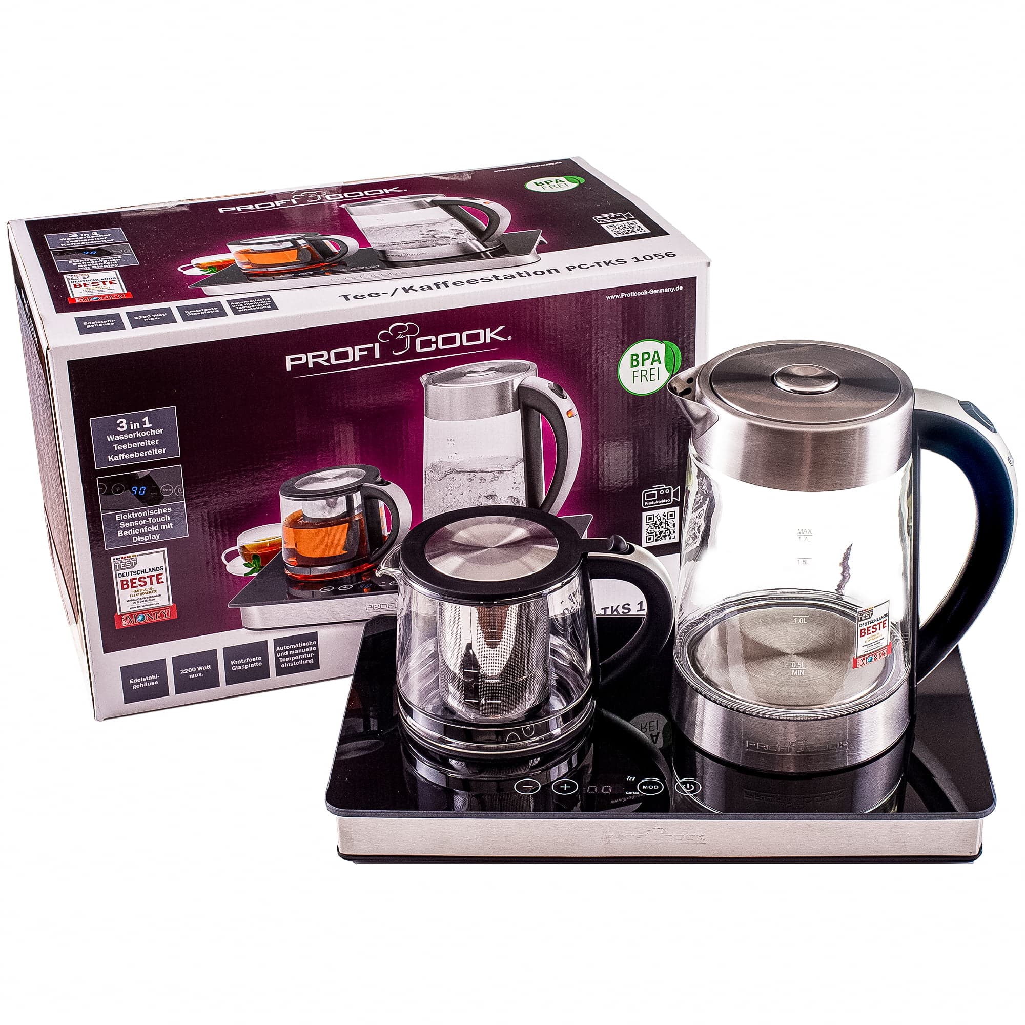 Set fierbator cafea si ceai, ProfiCook, PC-TKS1056, 1.8 litri, 2200 W, inox