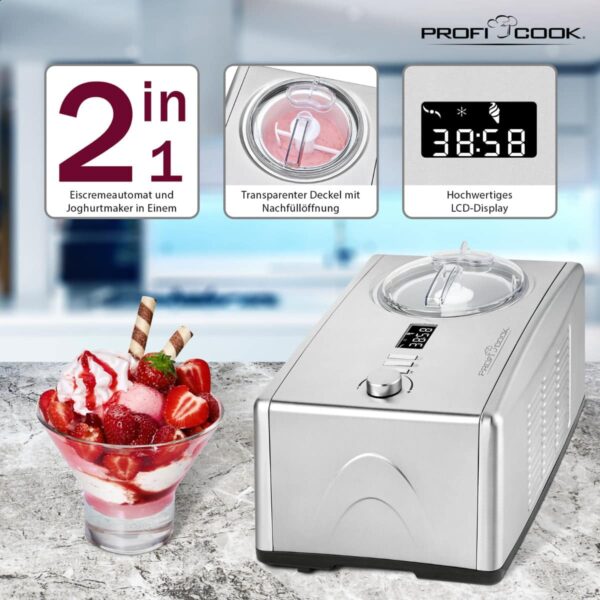 Masina de inghetata cu compresor 2in1, ProfiCook, PC-ICM1091N, 1.5 litri, inox