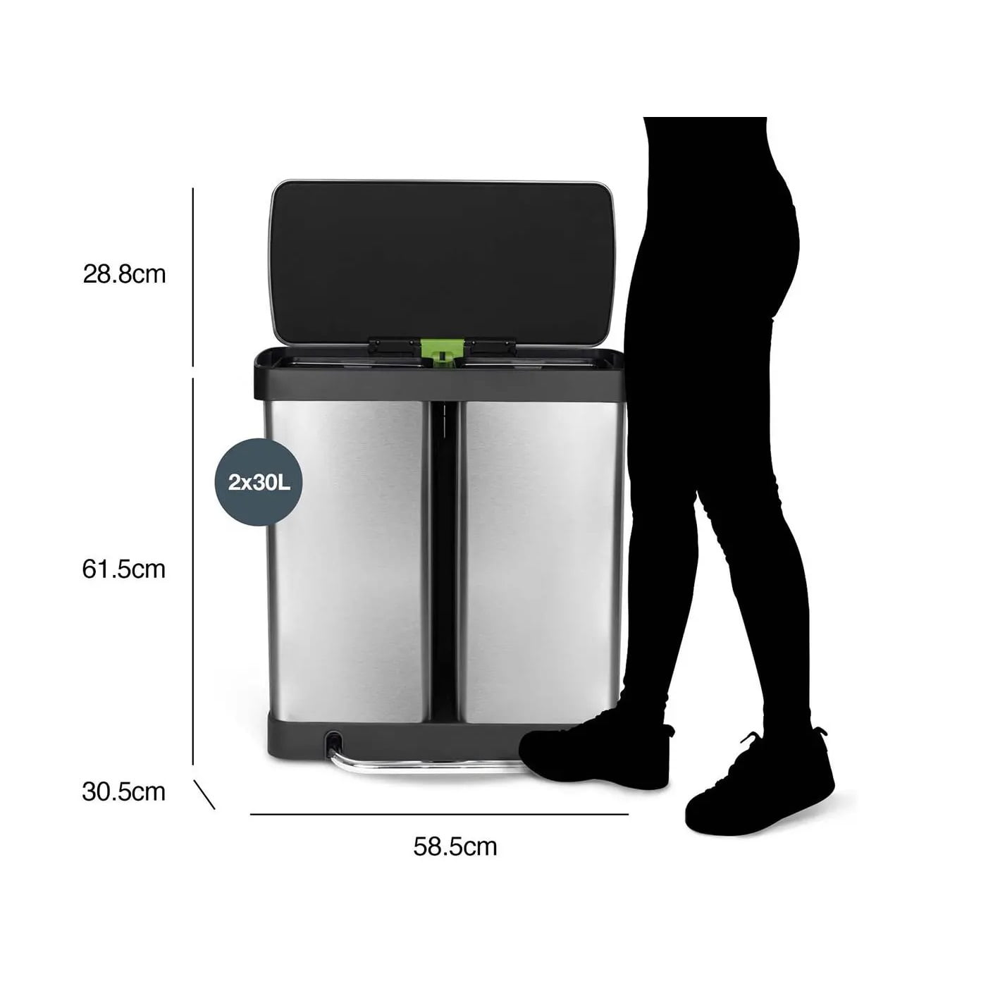 Cos de gunoi cu pedala, Les Collectors, N928, 30+30 litri, 2 compartimente, inox