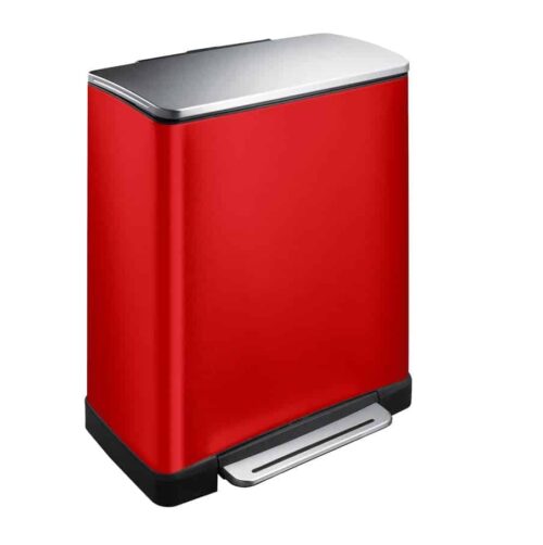 Cos de gunoi cu pedala, EKO, E-Cube, 28+18 litri, 2 compartimente, rosu