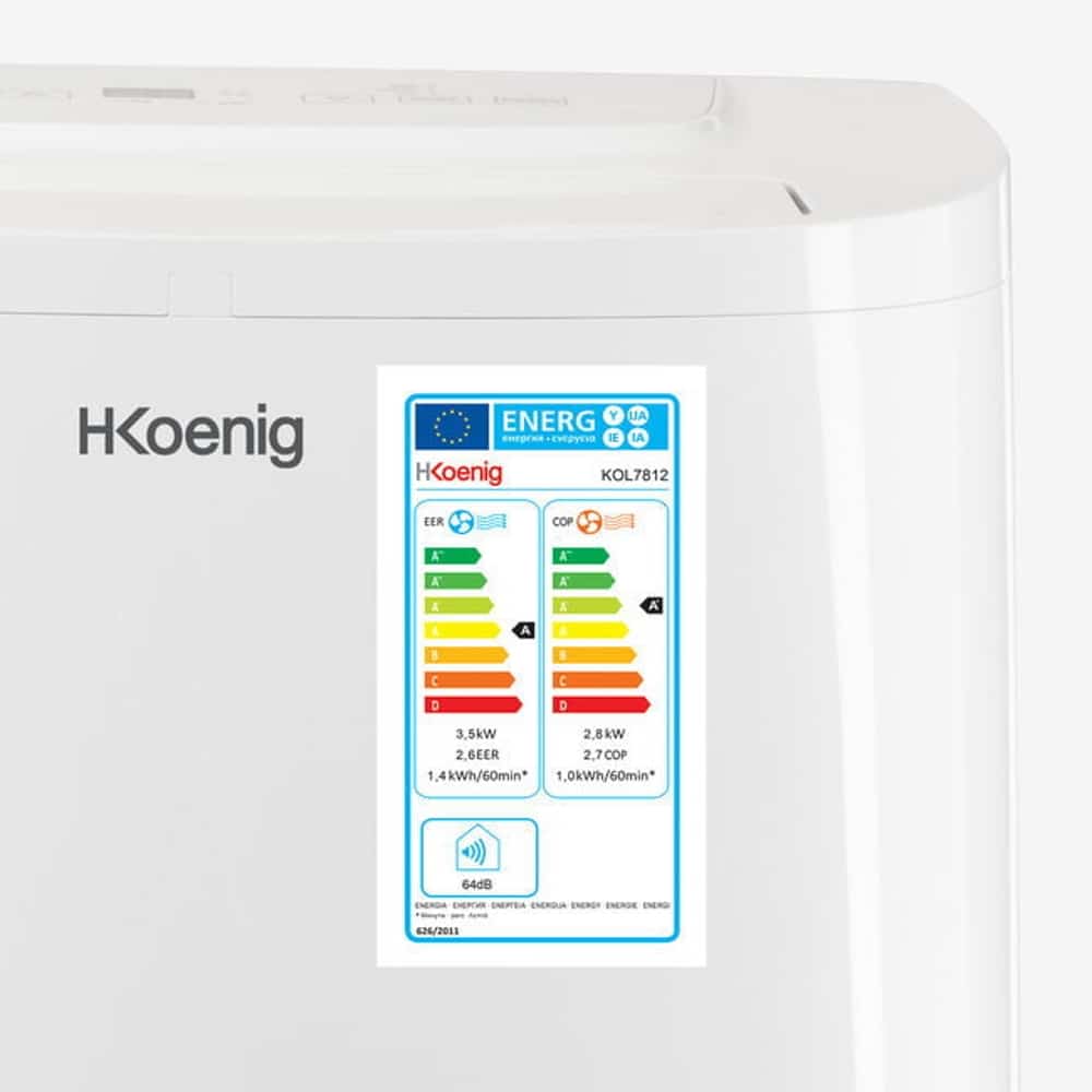 Aparat de aer conditionat portabil, H.Koenig, KOL7812, 12000 BTU, functie incalzire, alb