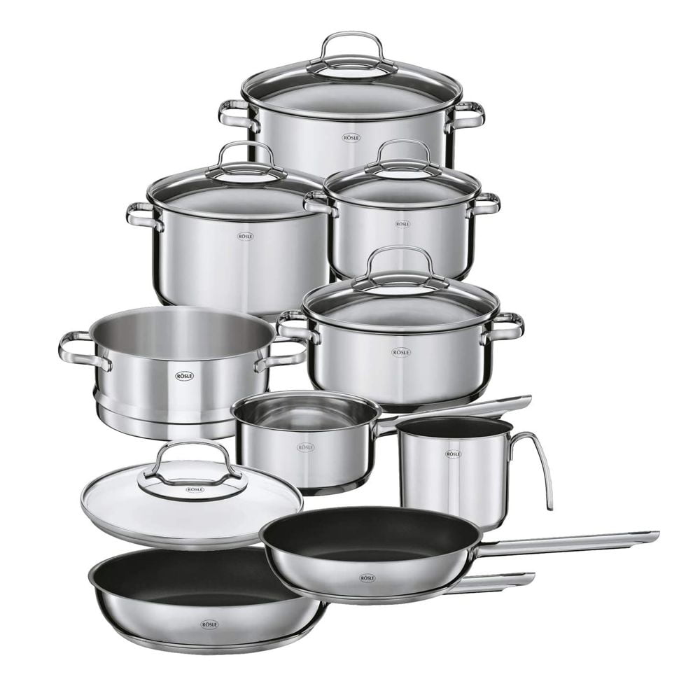 Set vase de gatit cu capac, otel inoxidabil, 14 piese, Rosle, Elegance 2