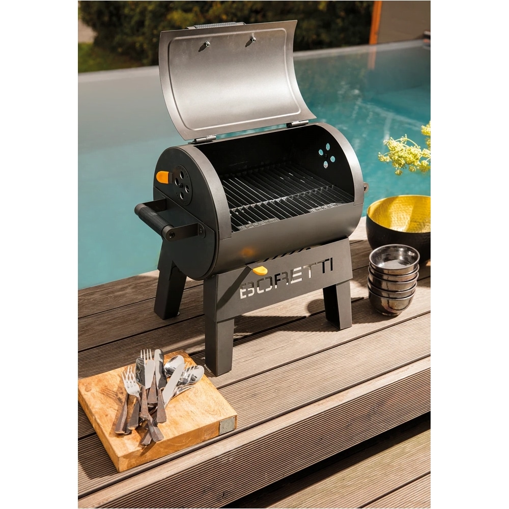 Gratar cu carbuni si termometru integrat, Boretti, TERZO, 30x40 cm, gri