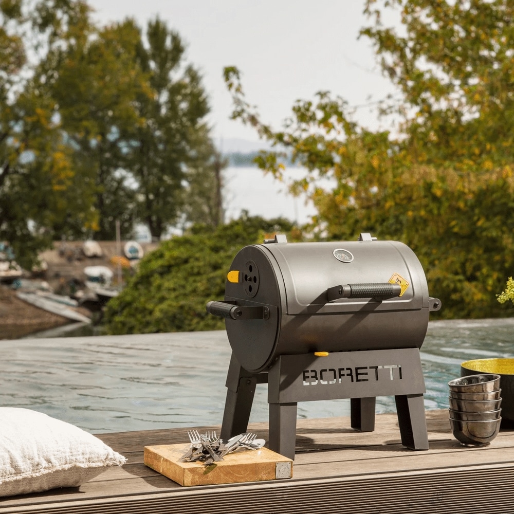 Gratar cu carbuni si termometru integrat, Boretti, TERZO, 30x40 cm, gri