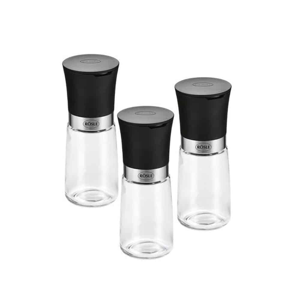 Set de 3 solnite cu rasnita, Rosle, negru/ transparent