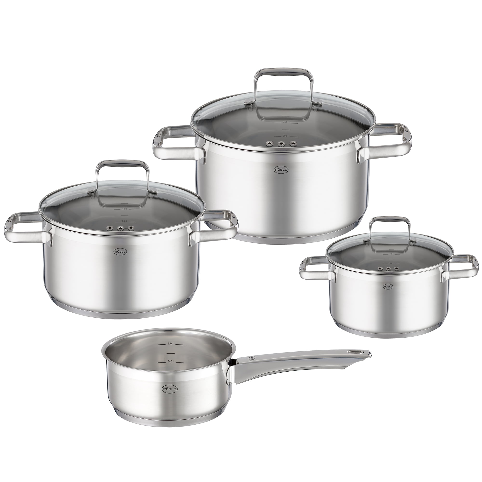 Set oale de gatit cu capac, otel inoxidabil, 7 piese, Rosle, Charm