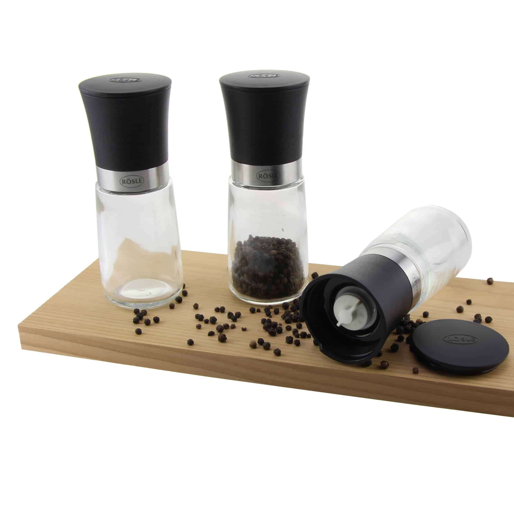 Set de 3 solnite cu rasnita, Rosle, negru/ transparent