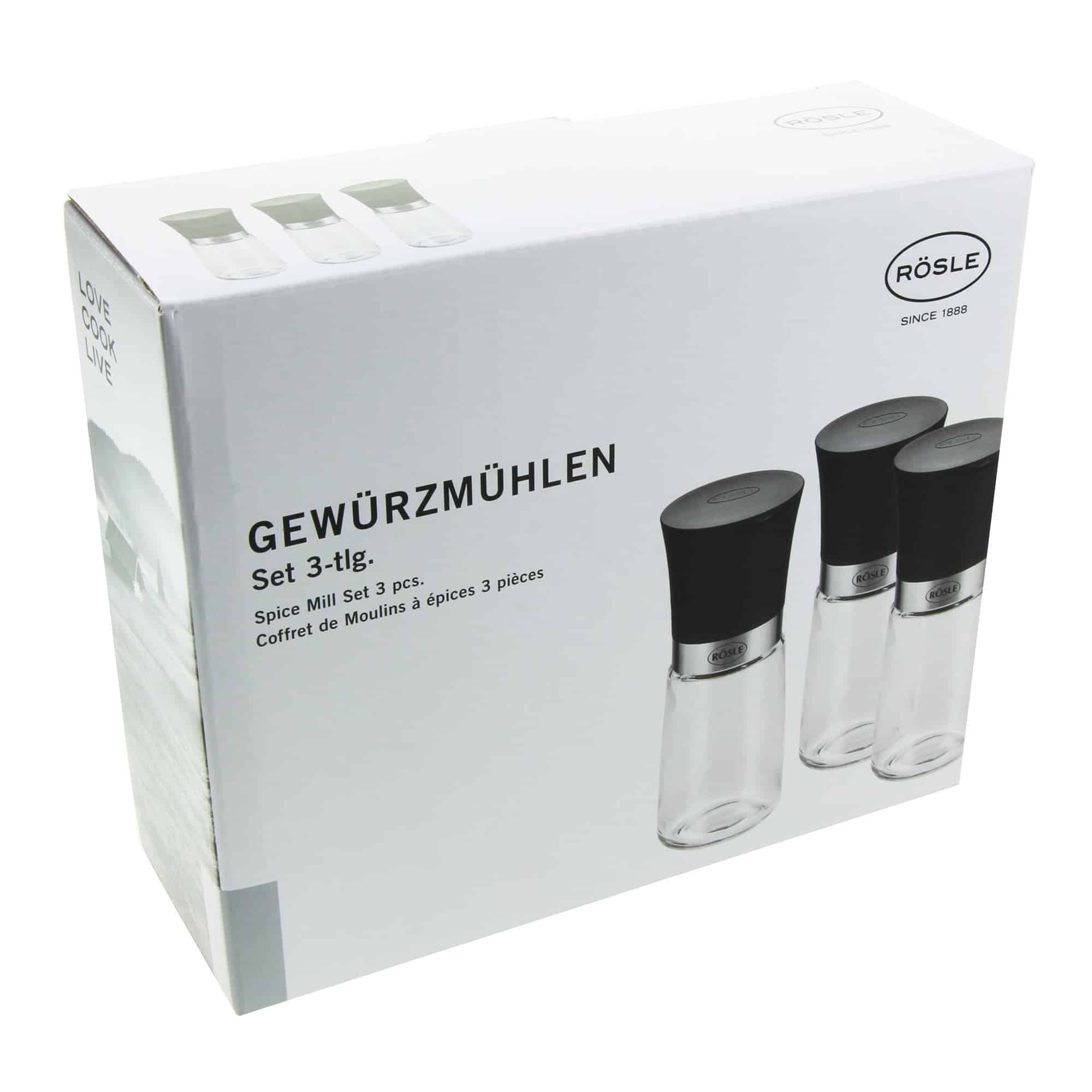 Set de 3 solnite cu rasnita, Rosle, negru/ transparent