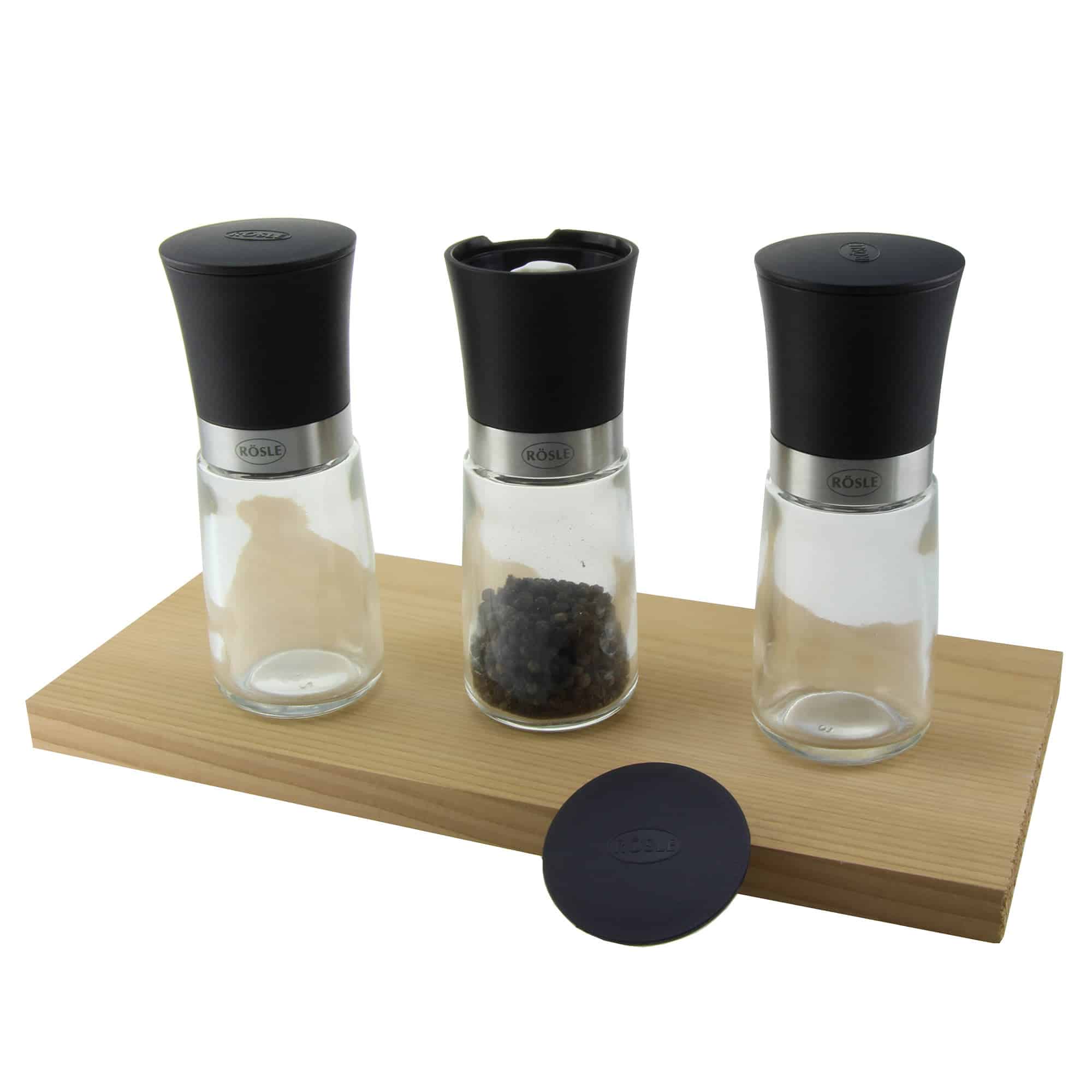 Set de 3 solnite cu rasnita, Rosle, negru/ transparent