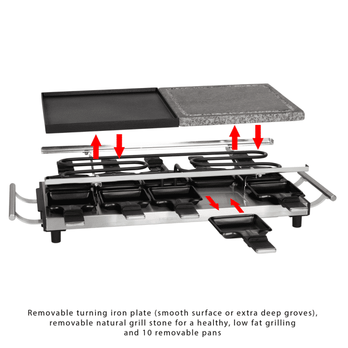 Plita grill si raclette, ProfiCook, PC-RG1144, 1700 W, 10 persoane, inox