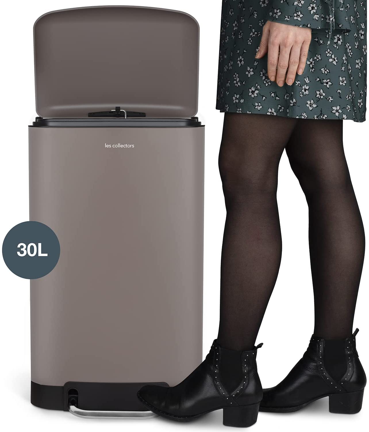 Cos de gunoi cu pedala, Les Collectors, N719, 30 litri, 1 compartiment, taupe