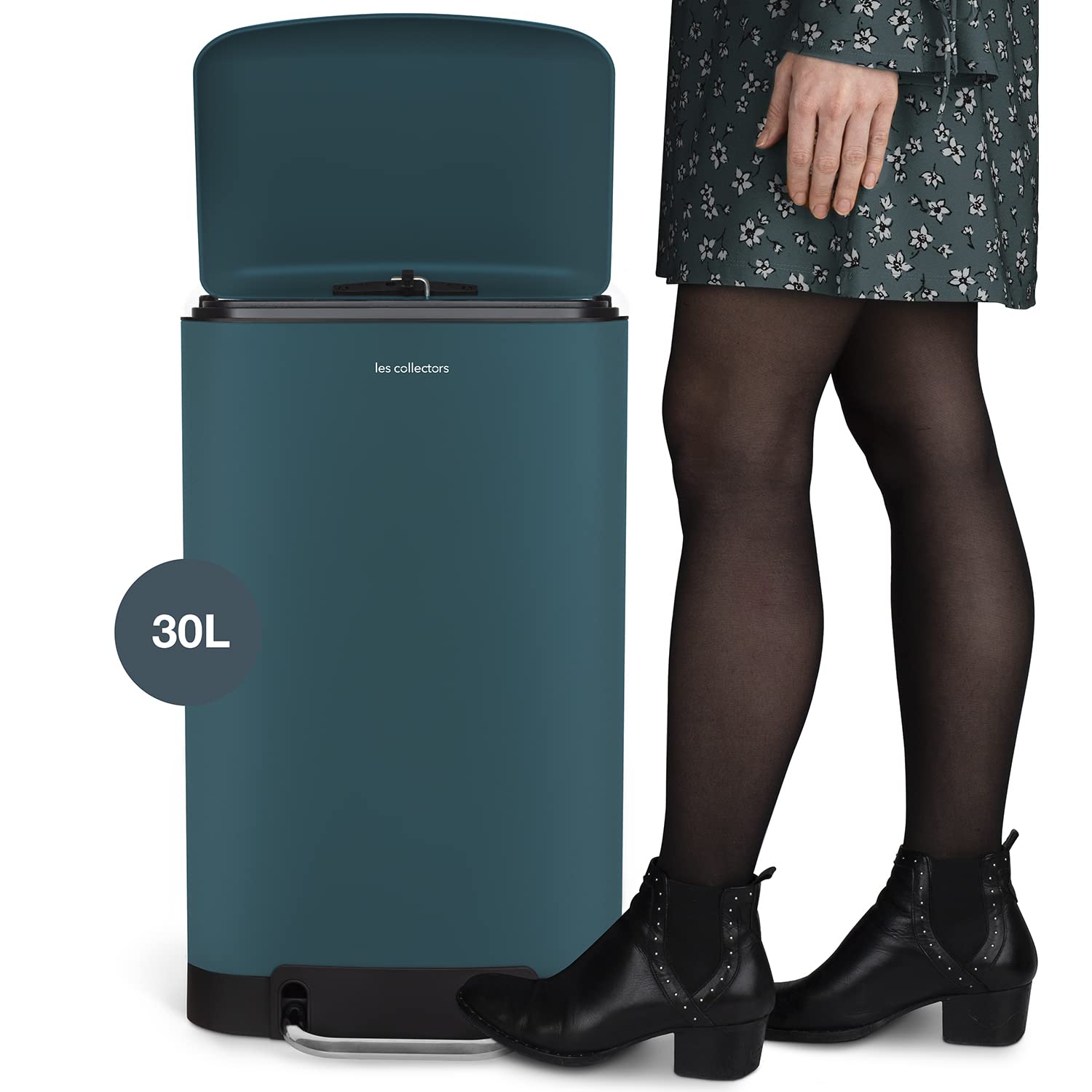 Cos de gunoi cu pedala, Les Collectors, N716, 30 litri, 1 compartiment, petrol blue