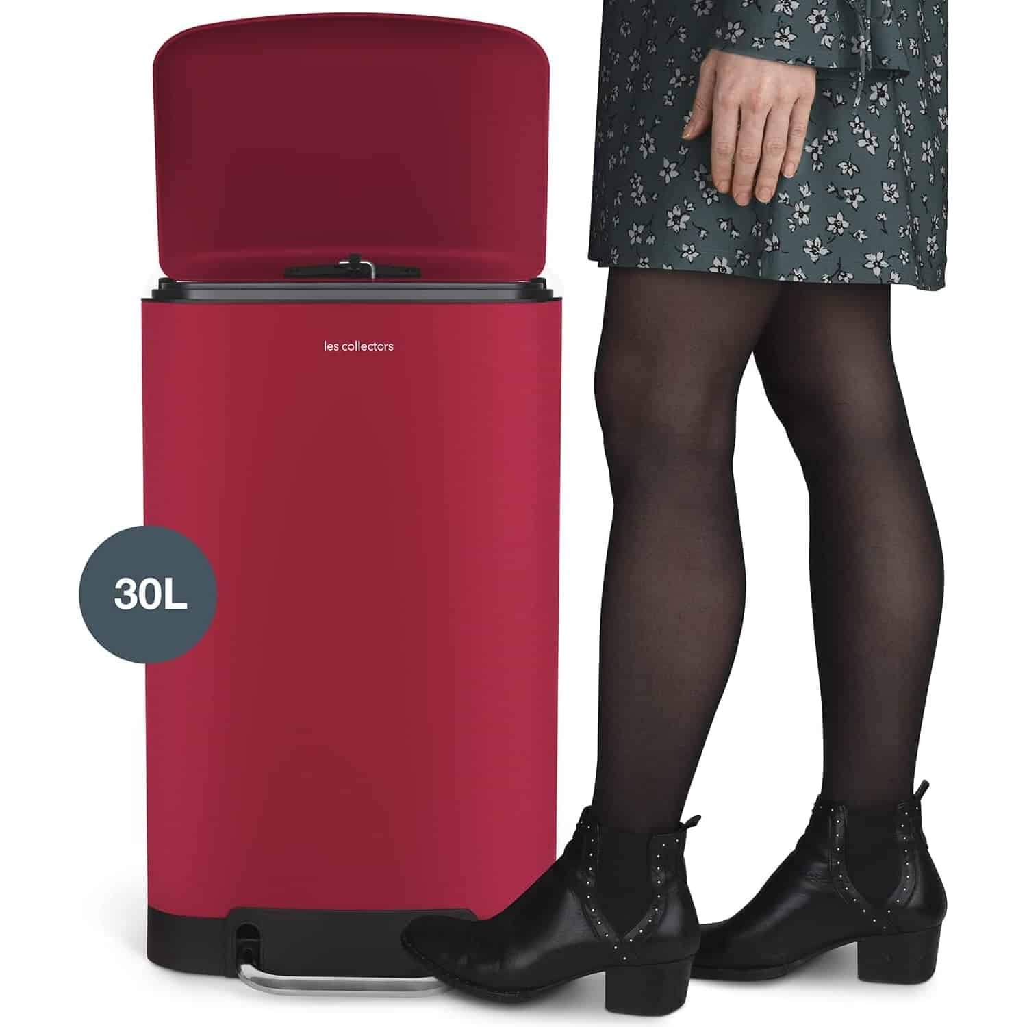 Cos de gunoi cu pedala, Les Collectors, N722, 30 litri, 1 compartiment, rosu