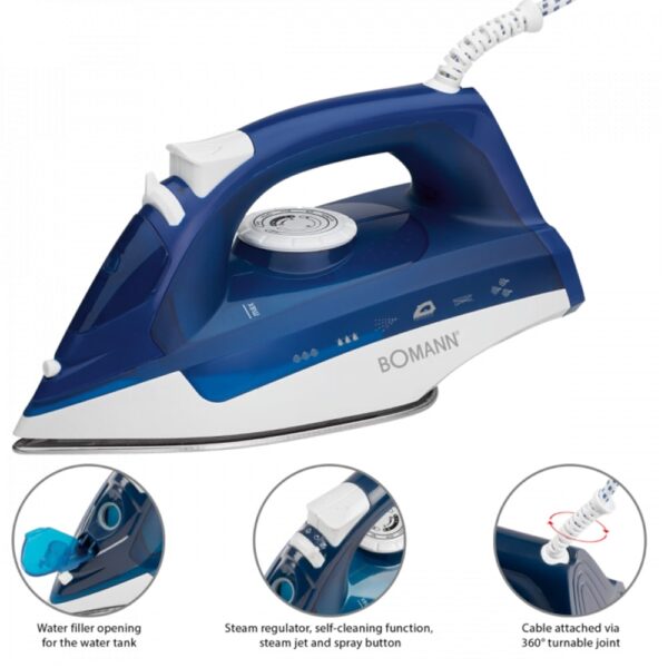 Fier de calcat, Bomann, DB6004CB, 2200 W, 250 ml, albastru