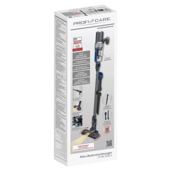 Aspirator vertical si de mana, fara sac, ProfiCare, PC-BS3085, 2200 mAh, antracit