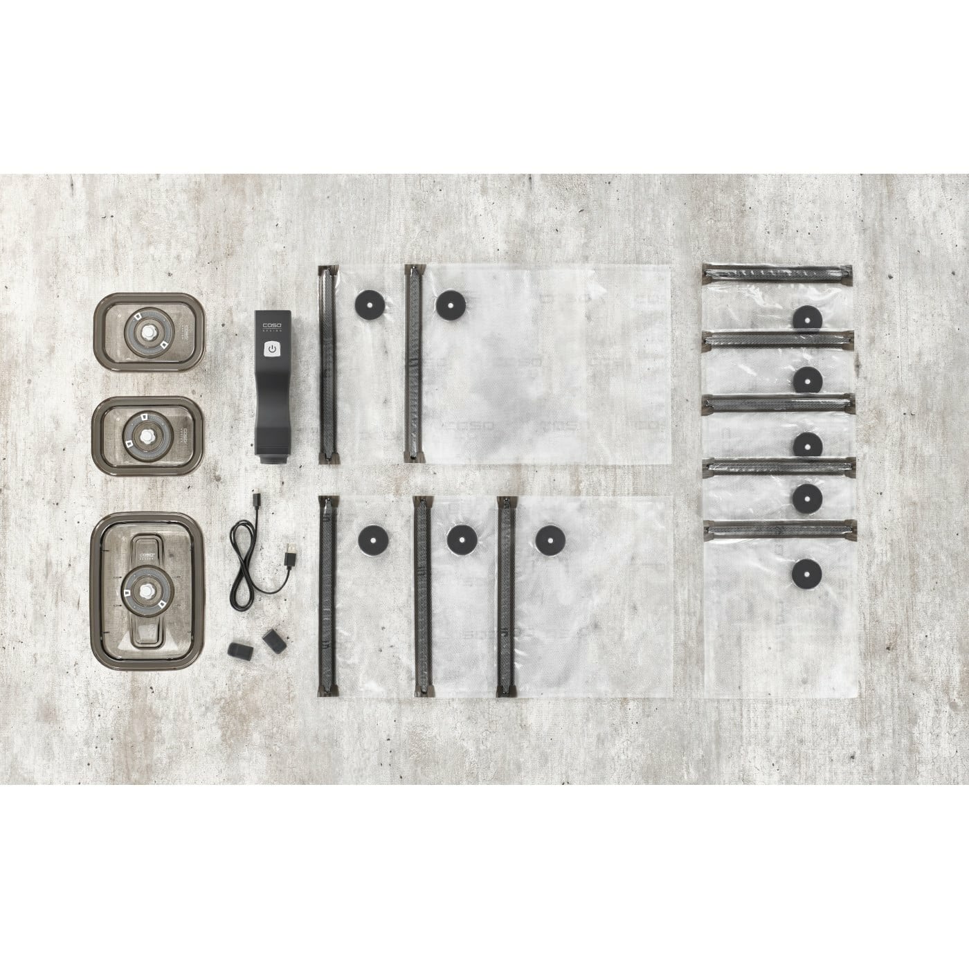 Aparat de vidat portabil cu pungi, Caso Germany, Vacu OneTouch, vidare uscata/umeda, negru