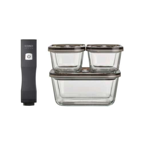 Aparat de vidat portabil cu caserole si pungi, Caso Germany, Vacu OneTouch, vidare uscata/umeda, negru