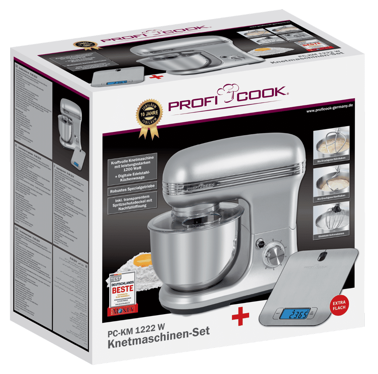 Set mixer cu bol si cantar de bucatarie, ProfiCook, PC-KM1222, 5 litri, 1200 W, inox