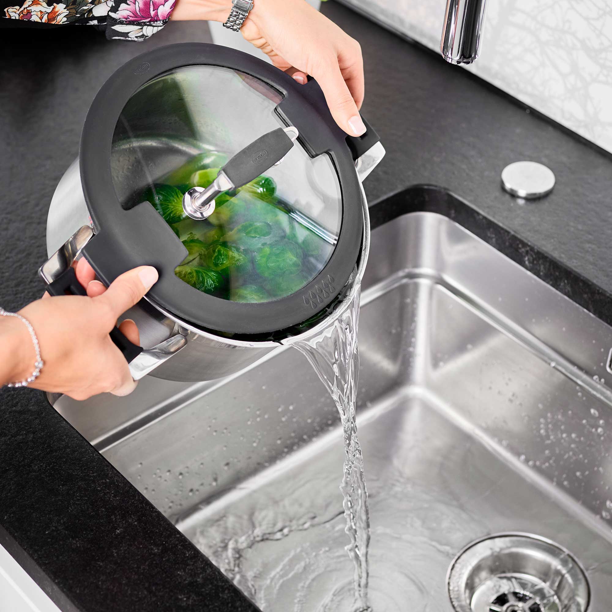 Set oale de gatit cu capac, otel inoxidabil, 7 piese, Rosle, Silence Pro