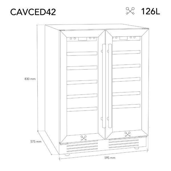 Racitor de vinuri Dual Zone, 42 sticle, LES PETITS CHAMPS, CAVCED42, inox