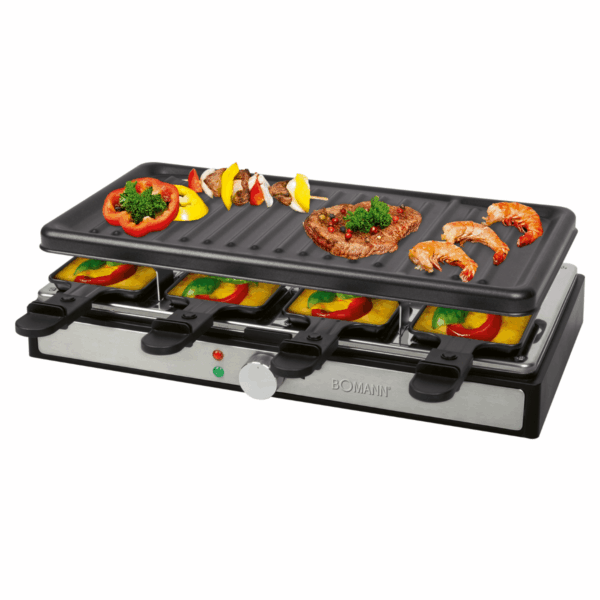 Plita grill si raclette, Bomann, RG6039CB, 1400 W, 8 persoane, inox