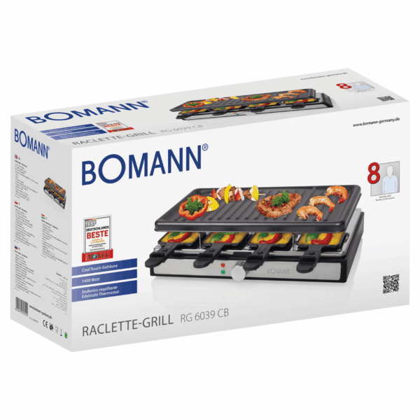 Plita grill si raclette, Bomann, RG6039CB, 1400 W, 8 persoane, inox