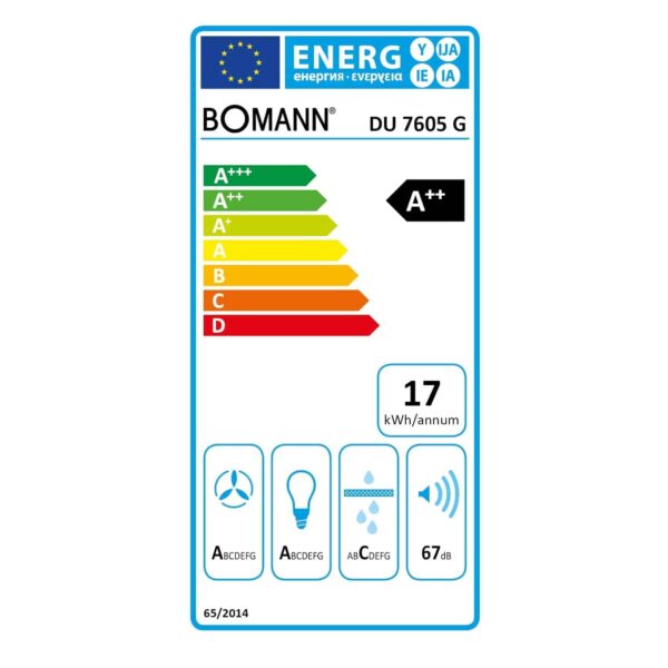 Hota decorativa, Bomann, DU7605G, 529 m³/h, 60 cm, negru