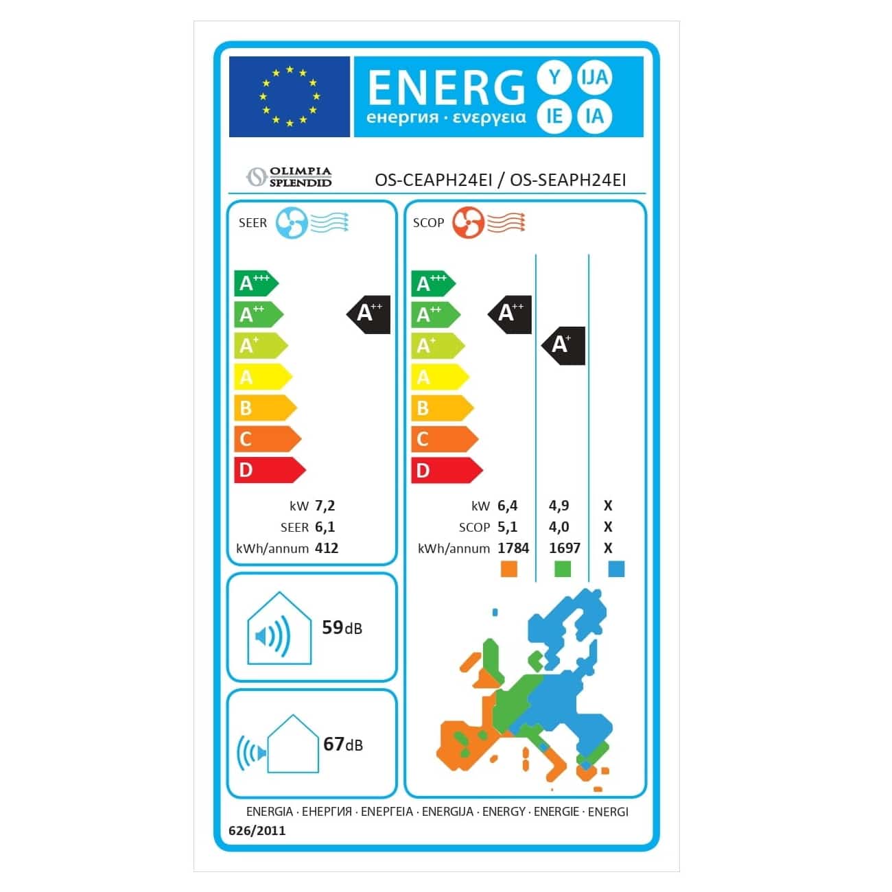 Aparat de aer conditionat, Olimpia Splendid, Aryal S1 E iNVERTER 24, 24000 BTU, functie incalzire, alb