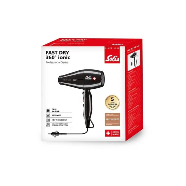 Uscator de par profesional, Solis, Fast Dry 360 Ionic, 2200 W, negru