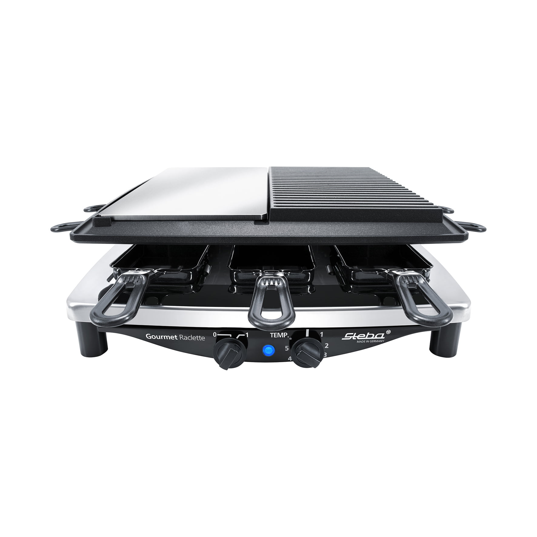 Plita grill si raclette, Steba Germany, RC 8 Steel Deluxe, 1450 W, 8 persoane, negru