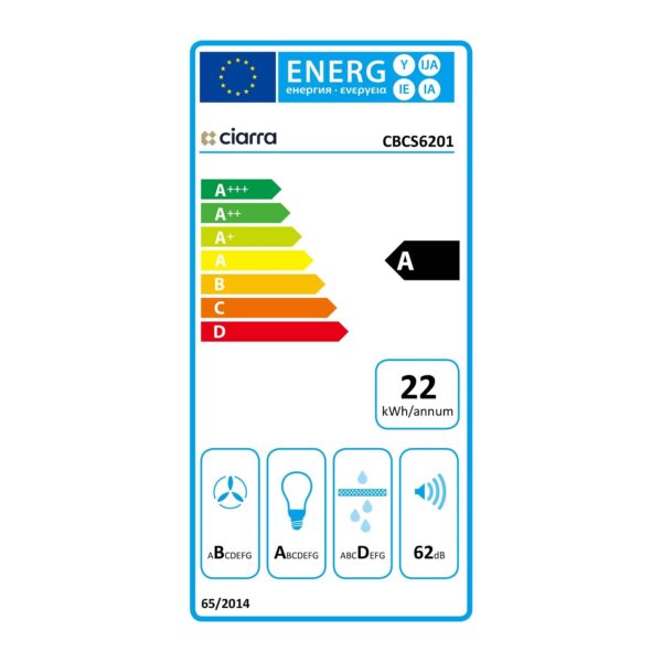 Hota de perete, Ciarra, CBCS6201-OW, 370 m³/h, 60 cm, inox