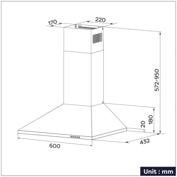 Hota de perete, Ciarra, CBCS6201-OW, 370 m³/h, 60 cm, inox