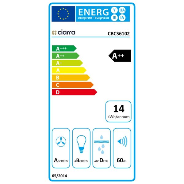 Hota de perete tip T, Ciarra, CBCS6102-OW, 650 m³/h, 60 cm, inox