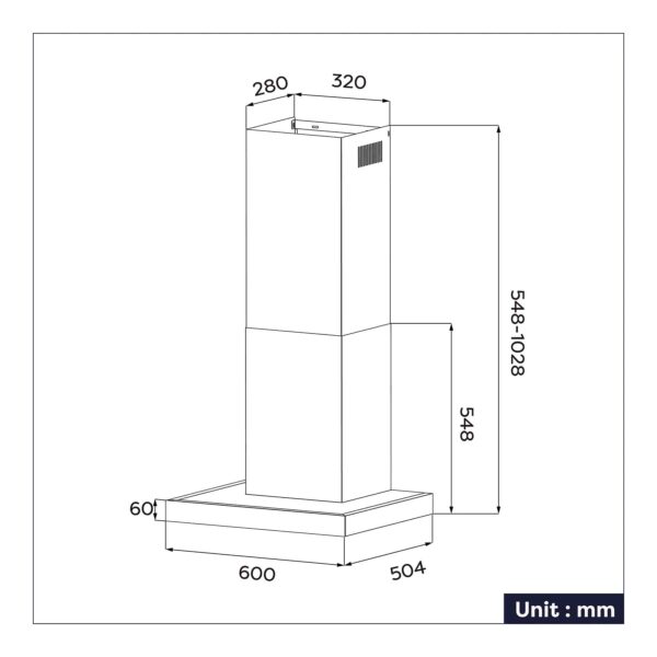 Hota de perete tip T, Ciarra, CBCS6102-OW, 650 m³/h, 60 cm, inox