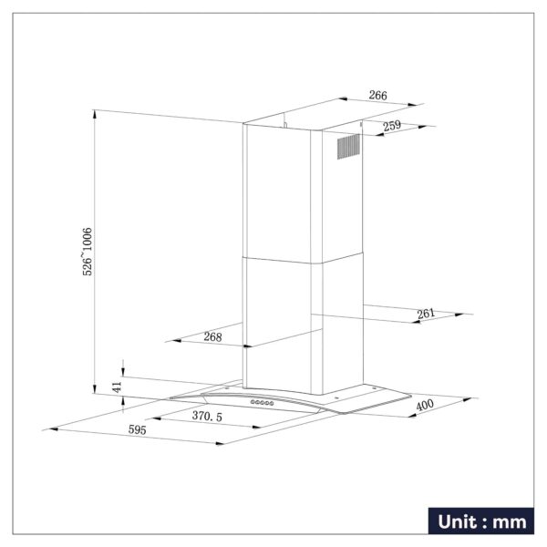 Hota de perete tip T, Ciarra, CBCS6506B-OW, 650 m³/h, 60 cm, inox